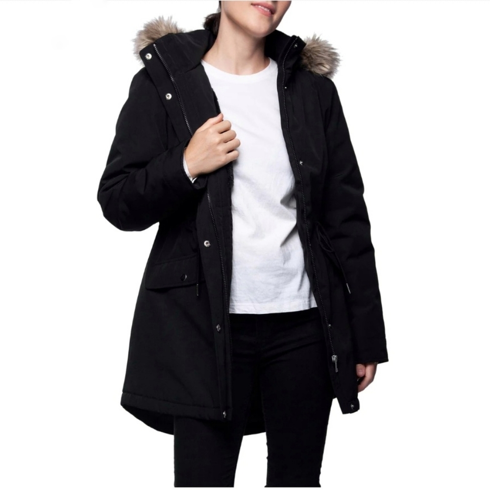 NWT Rokka & Rolla Black Faux Fur Padded Parka Jacket Size Small